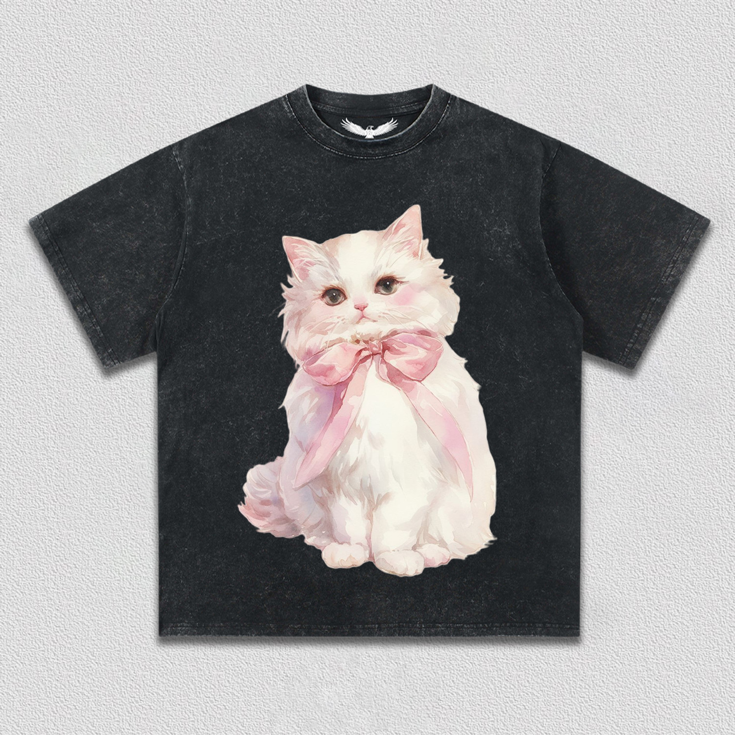 White Kitten with Pink Bow T-Shirt
