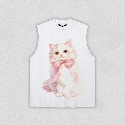 White Kitten with Pink Bow T-Shirt