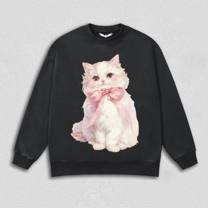 White Kitten with Pink Bow T-Shirt