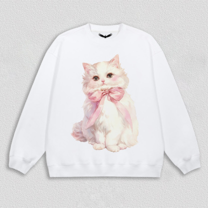 White Kitten with Pink Bow T-Shirt