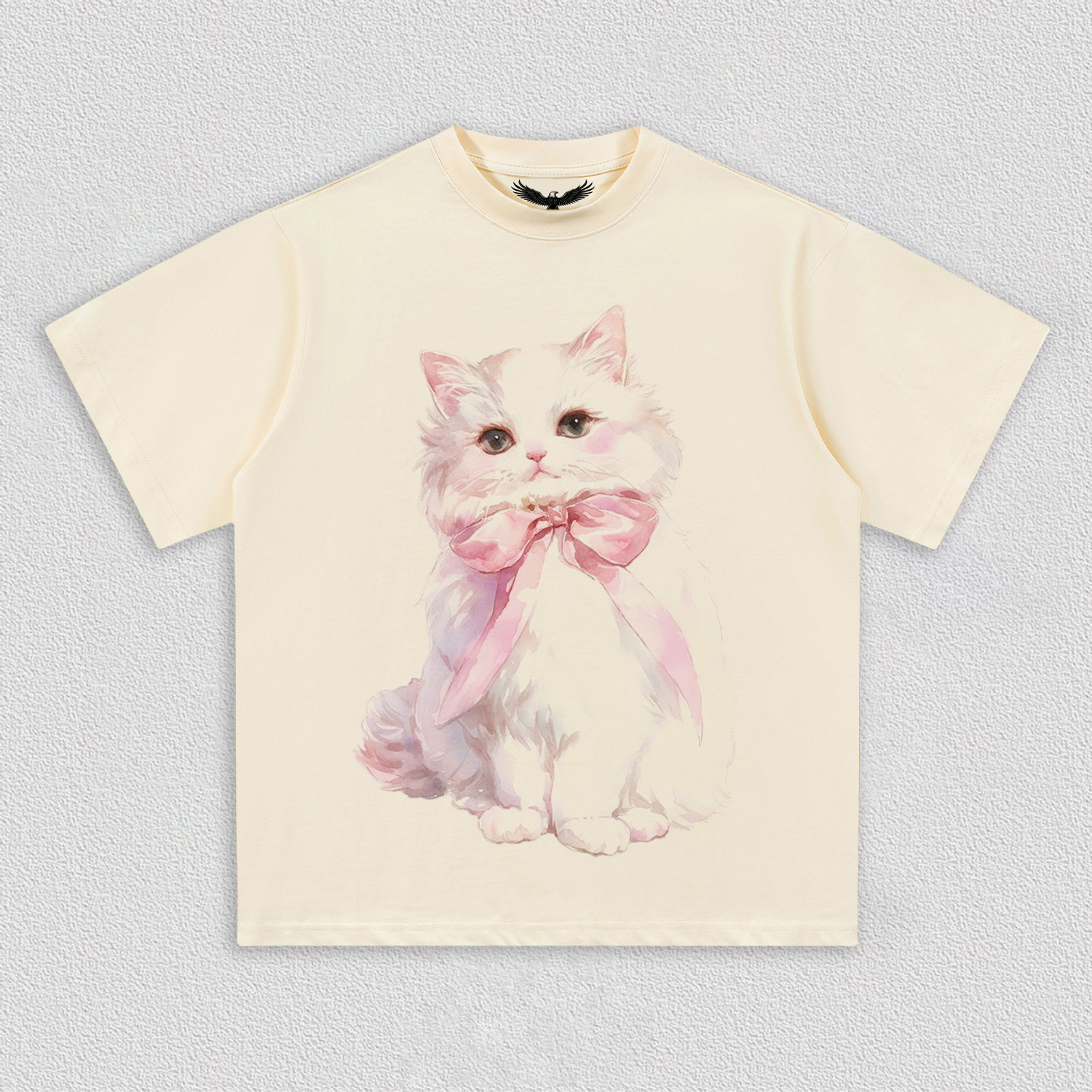 White Kitten with Pink Bow T-Shirt
