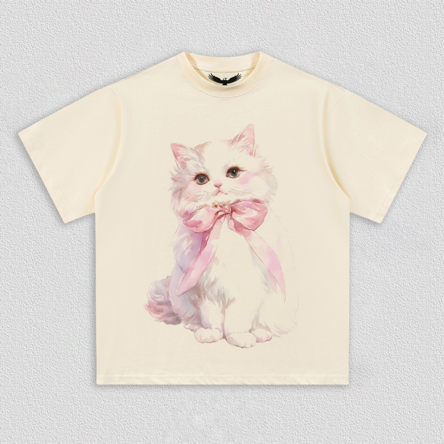 White Kitten with Pink Bow T-Shirt