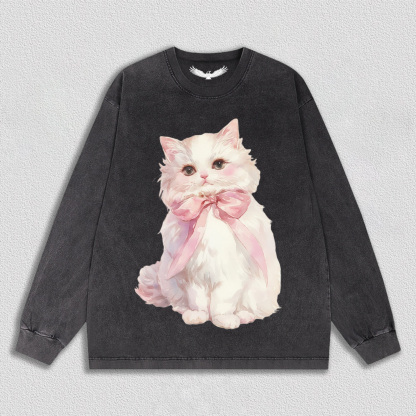 White Kitten with Pink Bow T-Shirt