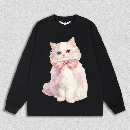 White Kitten with Pink Bow T-Shirt