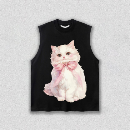 White Kitten with Pink Bow T-Shirt