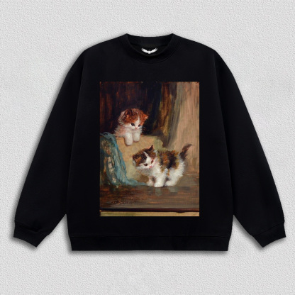 Two Cats Playing in Oil Painting T-Shirt