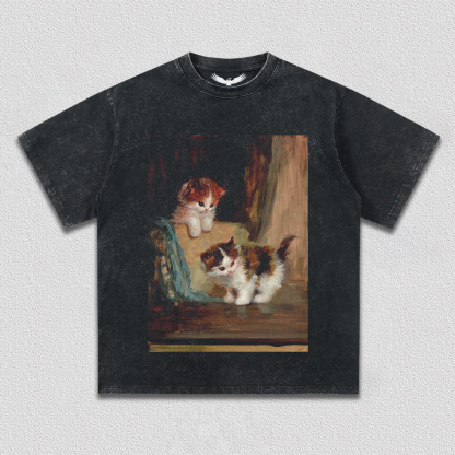 Two Cats Playing in Oil Painting T-Shirt