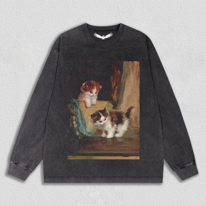 Two Cats Playing in Oil Painting T-Shirt