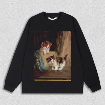 Two Cats Playing in Oil Painting T-Shirt