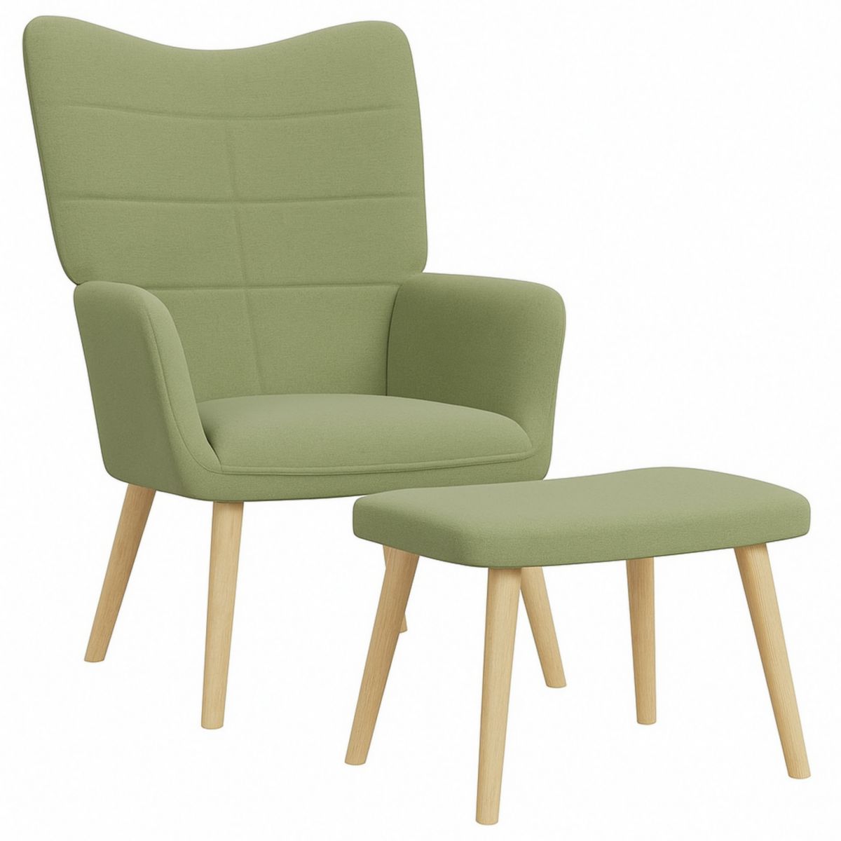 Πολυθρόνα και Υποπόδιο Ύφασμα Πράσινο Δρύινα Πόδια