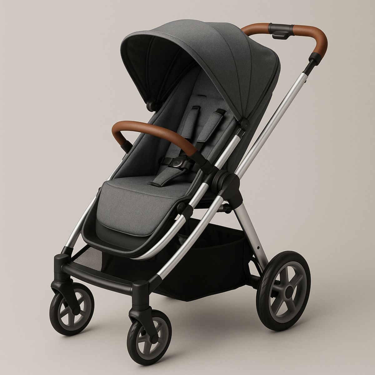 Γκρι Καροτσάκι Μωρού Αλουμινίου με Σύστημα Αναδίπλωσης, Ζώνη Ασφαλείας 5 Σημείων, Διαστάσεις 90x60x110cm