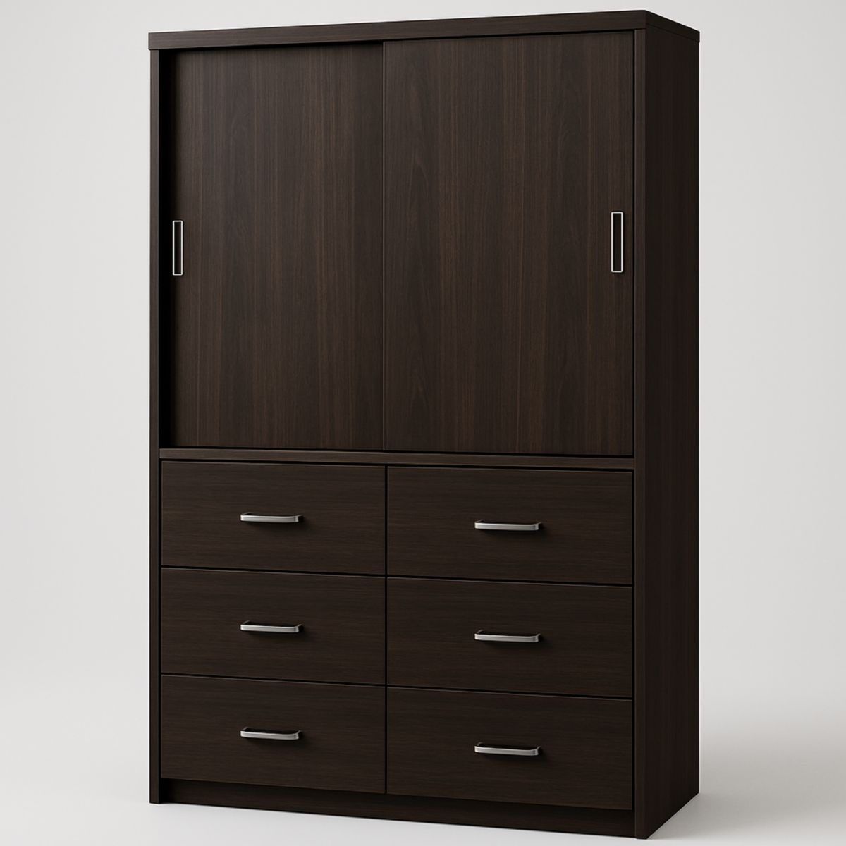 Ντουλάπα Διπλή Συρόμενη με 6 Συρτάρια MDF/Μελαμίνη Καφέ 200cm