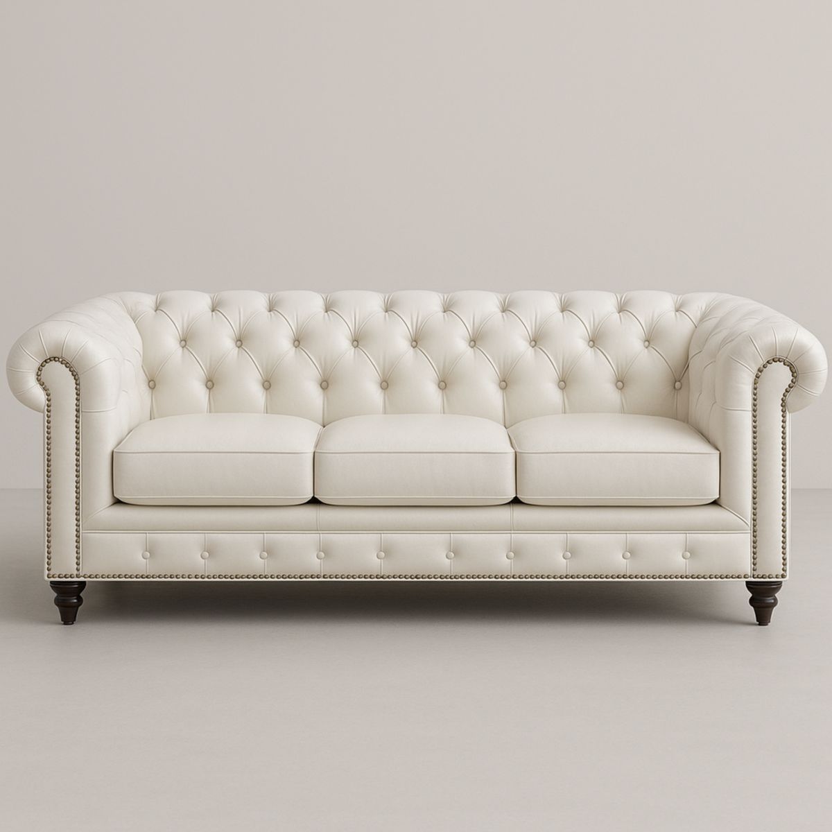 Λευκός τριθέσιος καναπές με ξύλινο σκελετό, πόδια από καουτσουκόδεντρο, διαστάσεις 230x100x85cm