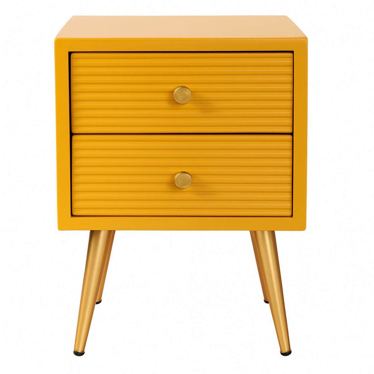Κομοδίνο 2 Συρταριών Ξύλινο Μεταλλικά Πόδια Κίτρινο 40x30x60cm