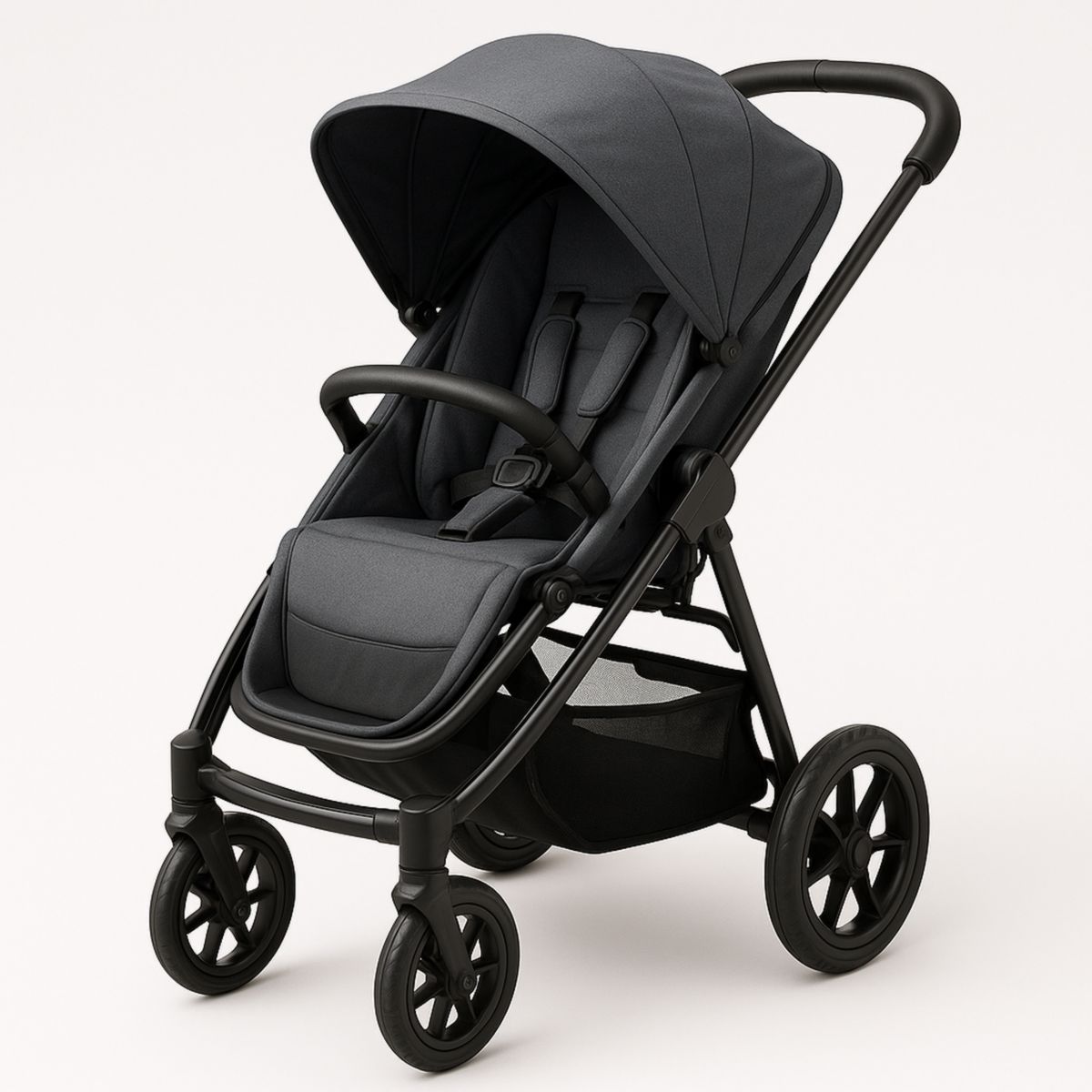 Παιδικό καρότσι με 4 τροχούς μετaλλικό πλαίσιο ρυθμιζόμενο γκρι ύφασμα