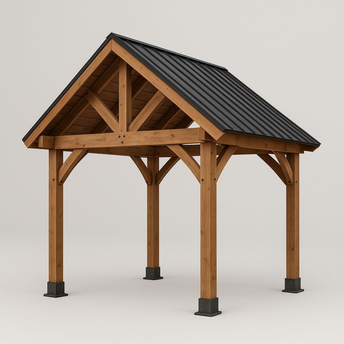 Σκεπαστό Κιόσκι Ξύλινο με Μεταλλική Οροφή Μαύρο Φυσικό Δρυς 300x300x350 cm