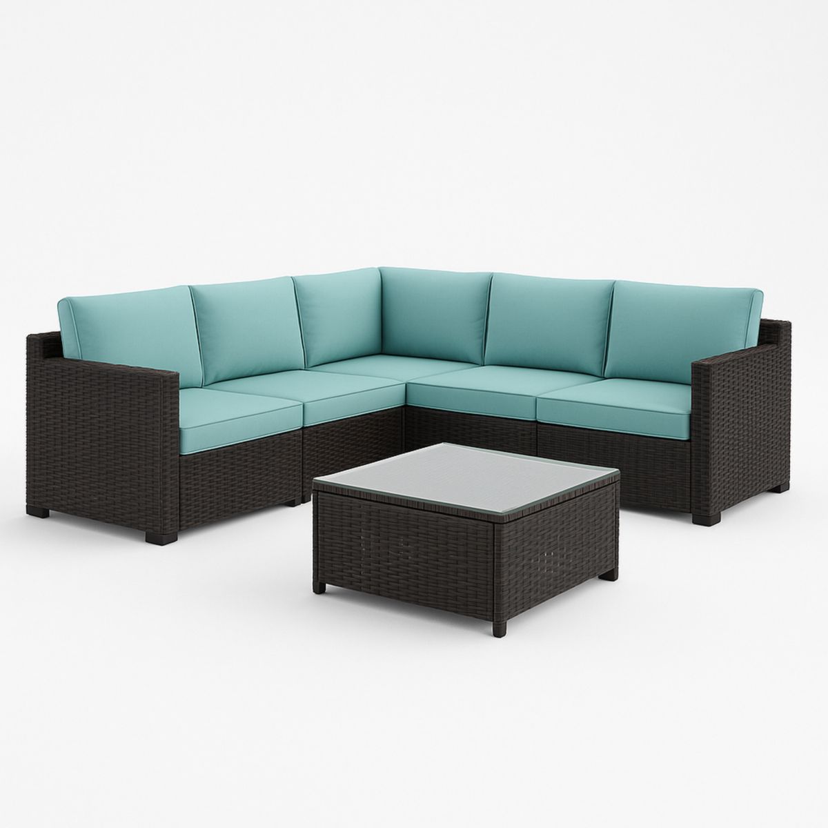 Γωνιακός Καναπές 180x180cm με Τραπέζι 60x60cm, Wicker Πολυαιθυλένιο, Μπλε Μαξιλάρια