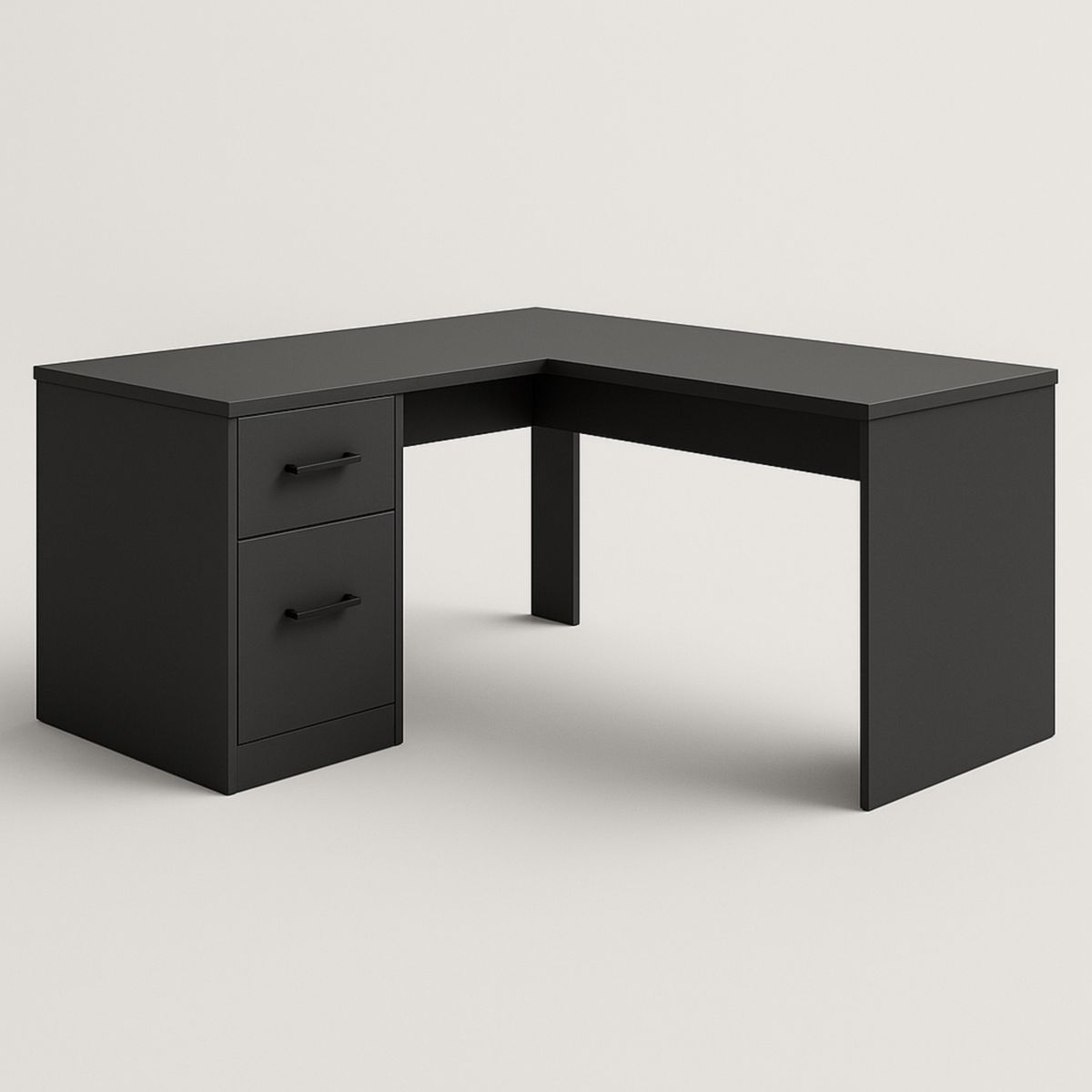 Γραφείο Γωνιακό Μαύρο L-Σχήματος με 2 Συρτάρια 150x120x75 cm MDF