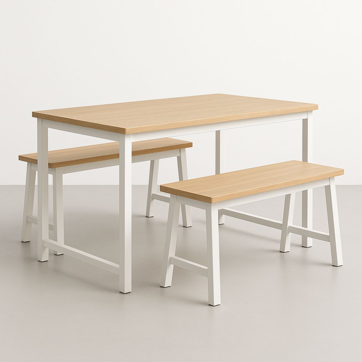 Σετ Τραπεζαρία με 2 Πάγκους Ορθογώνιο Ξύλο/Μέταλλο 120x70x75 cm Ξανθό/Λευκό