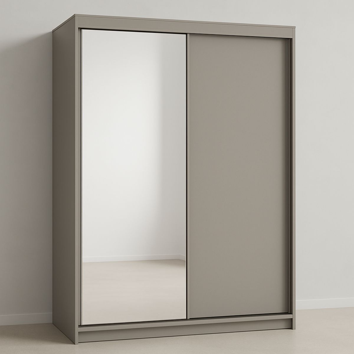 Ντουλάπα με Καθρέπτη Συρόμενη 120x200x60 εκ MDF Γκρι/Επιφάνεια Κατόπτρου