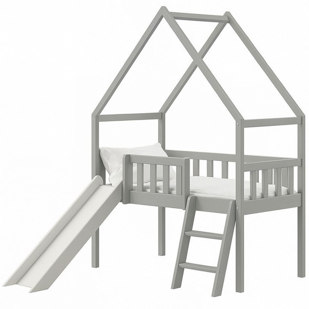 Παιδικό Κρεβάτι Σπιτάκι με Τσουλήθρα Ξύλινο Γκρι 208x230x94 εκ.