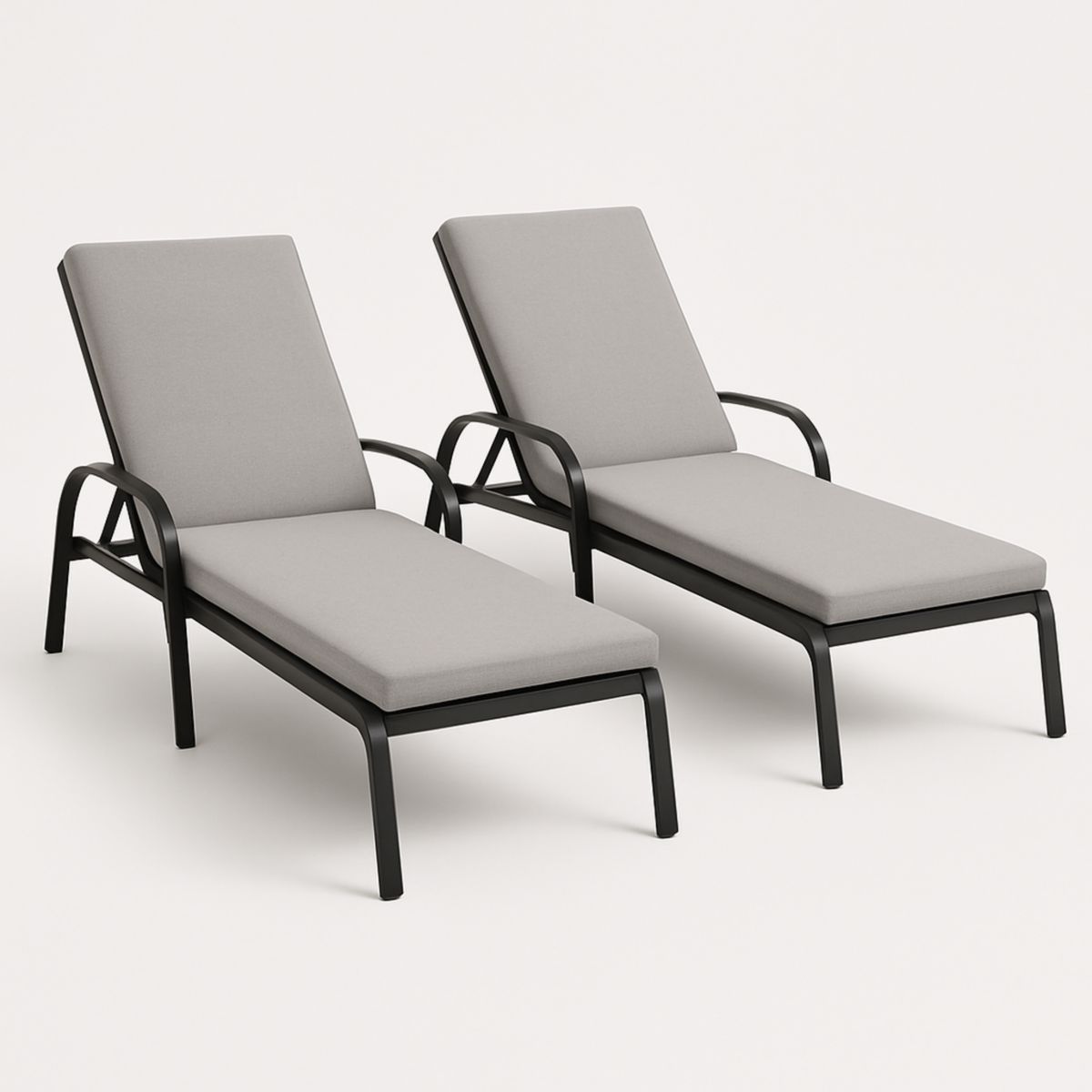 Σετ 2 Ξαπλώστρες Κήπου Αλουμινίου με Γκρι Κάθισμα και Μαύρο Πλαίσιο 200x65x35cm