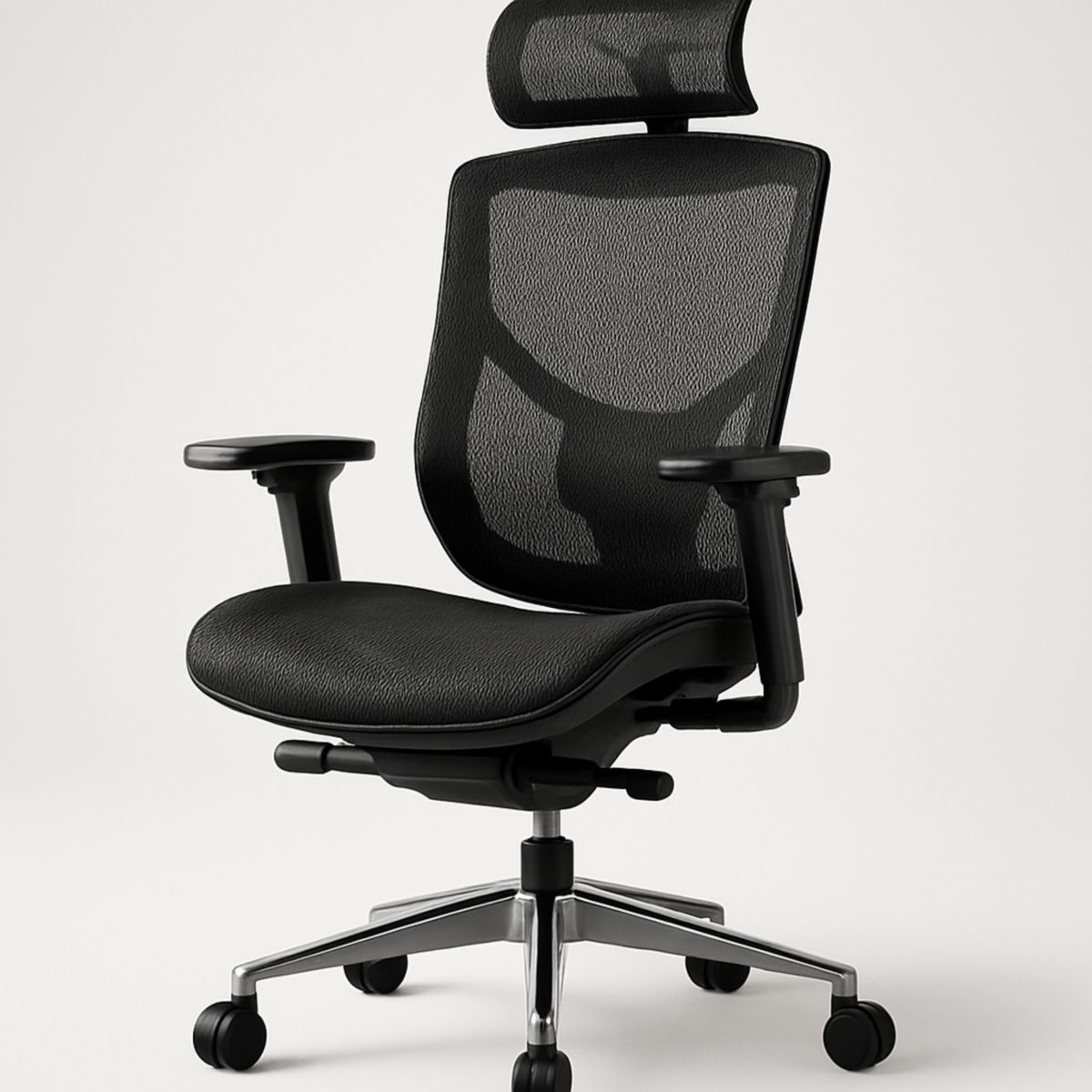 Καρέκλα Γραφείου Μαύρη, Ρυθμιζόμενο Ύψος & Μπράτσα, Οσφυϊκή Υποστήριξη, Κεφαλαριά, Αλουμίνιο, Μέγιστο Φορτίο 150kg