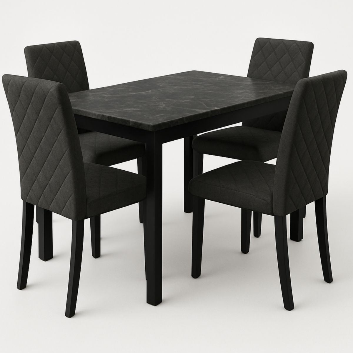 Σετ Τραπεζαρίας με 4 Καρέκλες Ορθογώνιο Μαύρο Ξύλινο Μαρμάρινη Εμφάνιση 120x80x75 cm