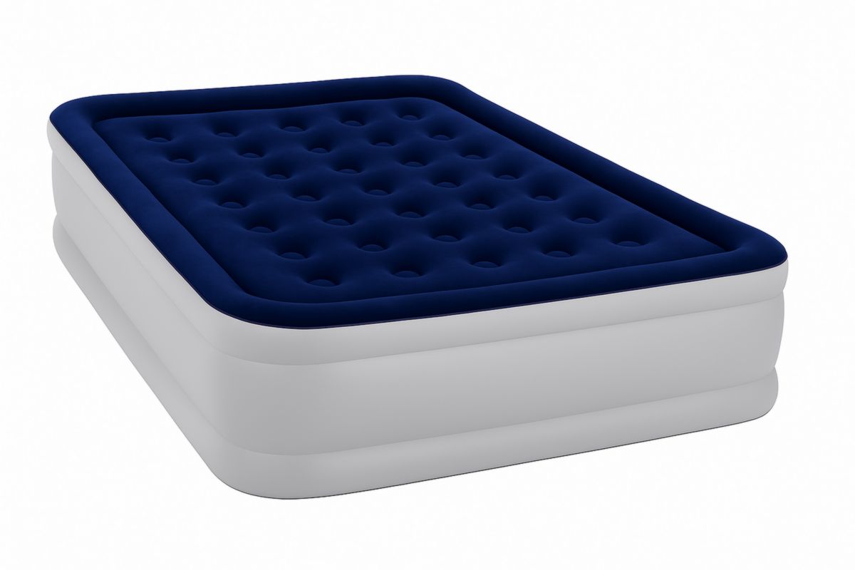 Φουσκωτό Στρώμα Ύπνου Διπλό Ορθογώνιο 203x152x46 εκ Μπλε/Λευκό PVC/Βελούδινο