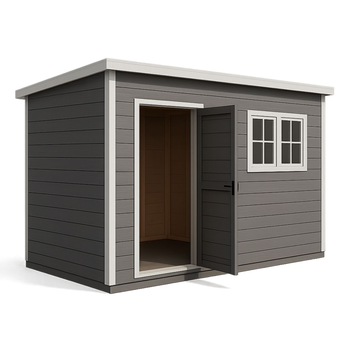 Πλαστικό Σπιτάκι Κήπου από Πολυπροπυλένιο Γκρι με Μεταλλικό Πλαίσιο, Παράθυρο και Μονή Πόρτα, 316x210x227cm