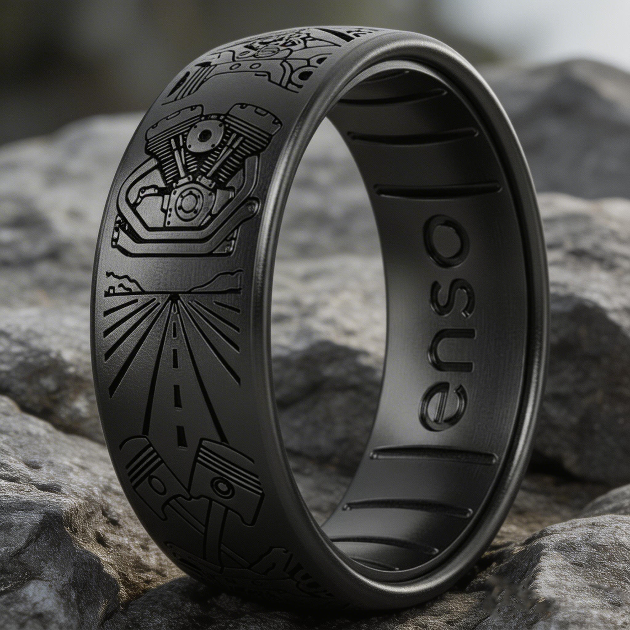 Harley style Laser Graphic Comfort Fit Ring