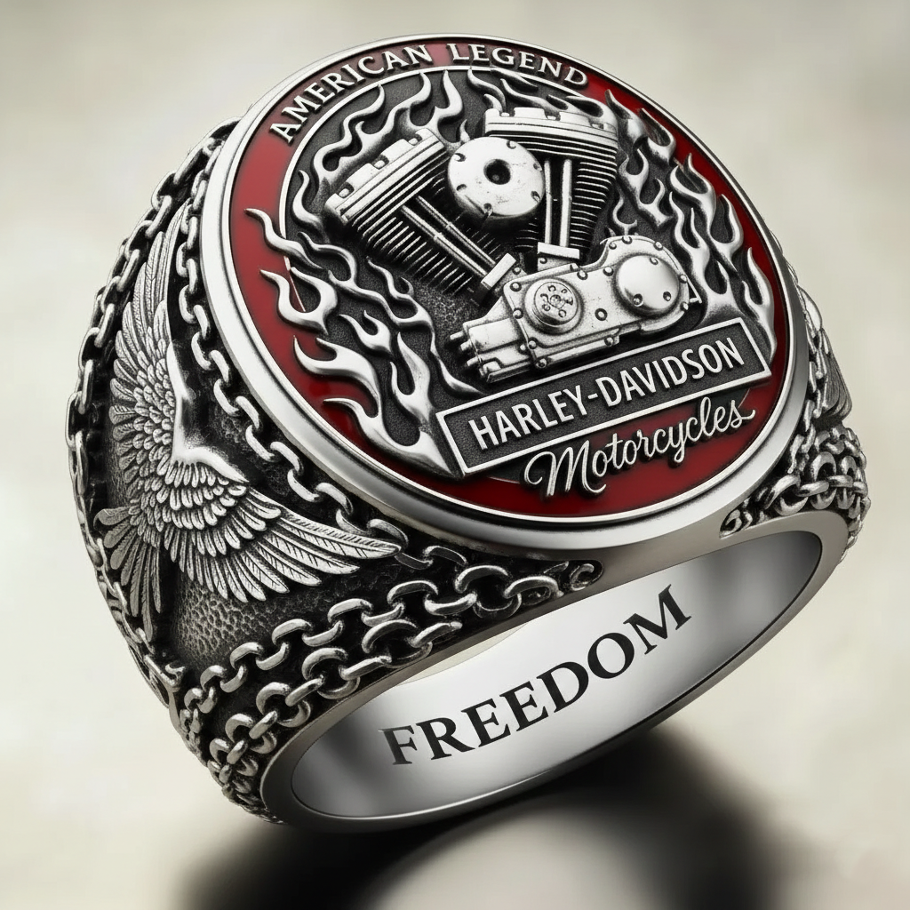 Patriotic Biker Style Flying Eagle Flame Detailed Silver Ring