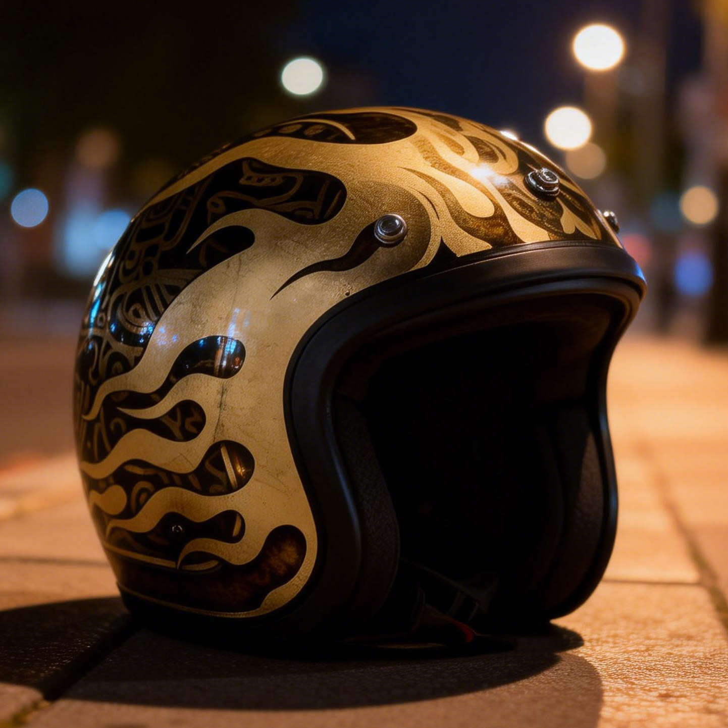 Luxurious Gold Leaf Flame Graphic Custom Open Face Helmet