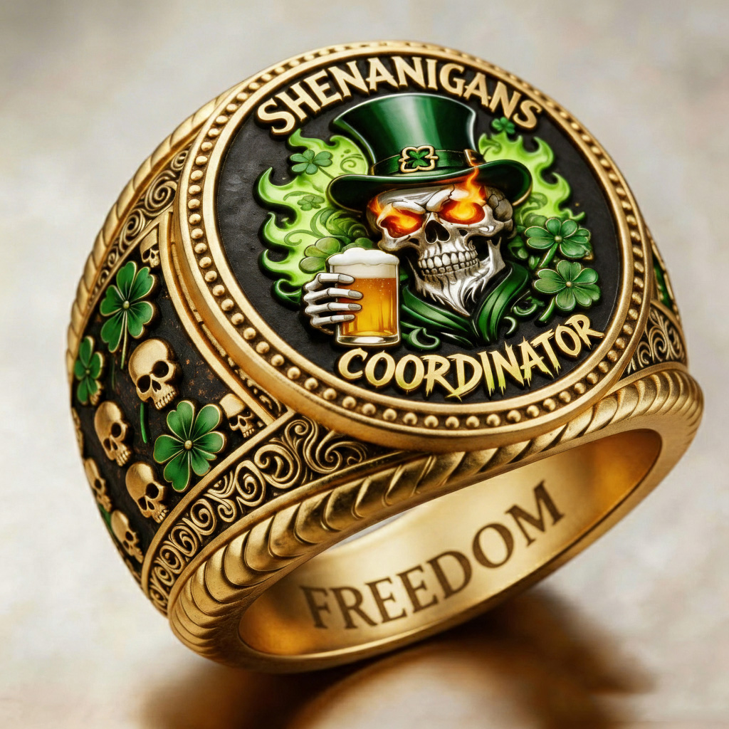 St. Patrick's Day Skull Pattern Ring