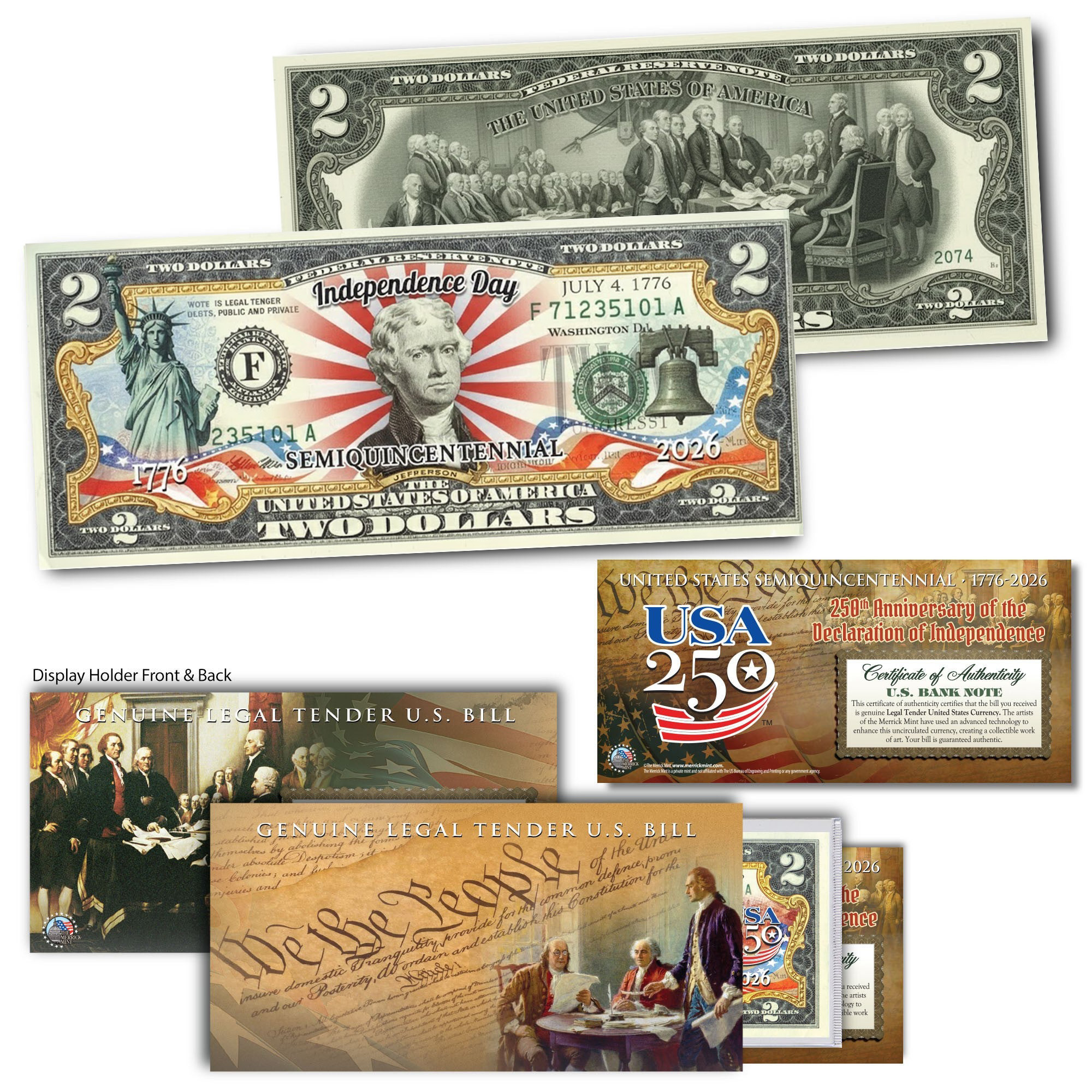USA 250th Patriotic Bundle – Peace Coins & Independence $2 Bill