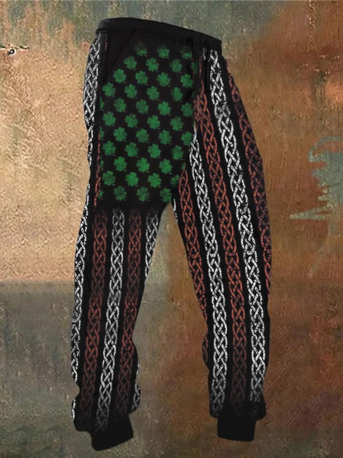 Men's St Partricks Day Retro Shamrock Flag Print Sweatpants