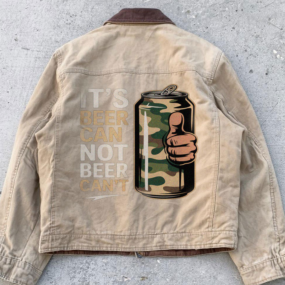 This is an American-style jacket featuring beer cans instead of a beer ...