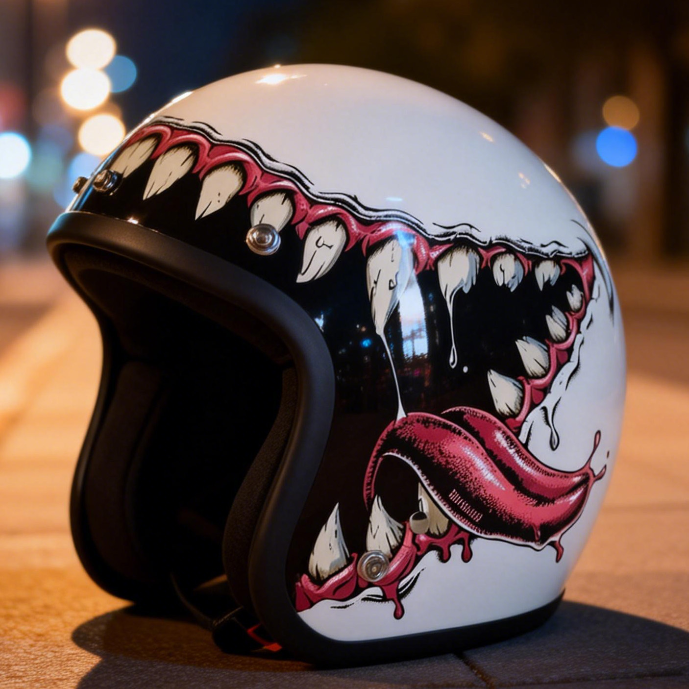 Horror Graphic Monster Mouth Custom Retro Open Face Helmet