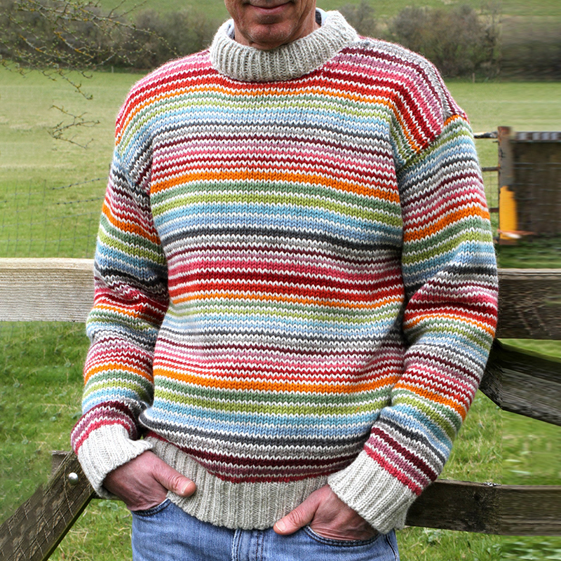 Maglione girocollo in maglia jacquard a righe vintage arcobaleno