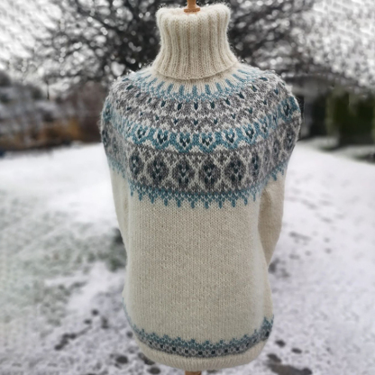 Maglione dolcevita jacquard vintage con diamanti