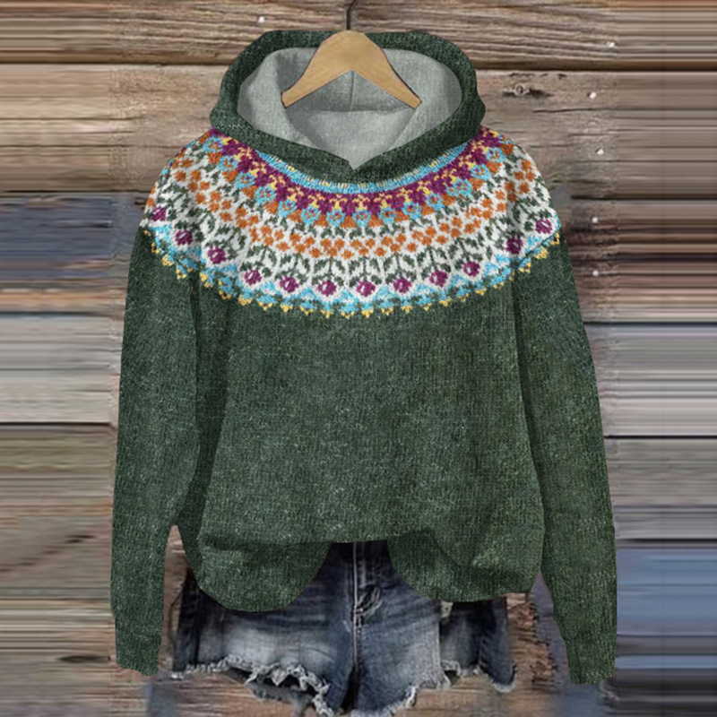 Retro-Kapuzenpullover mit islndischem Muster und Kontrast