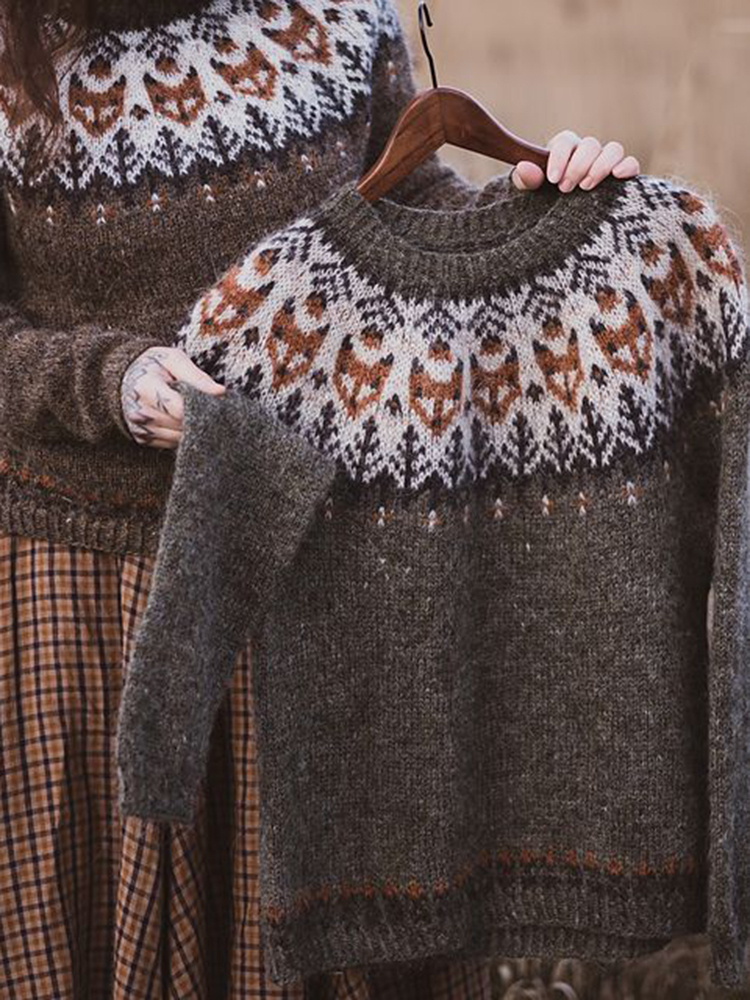 Comodo maglione vintage con carré rotondo e girocollo