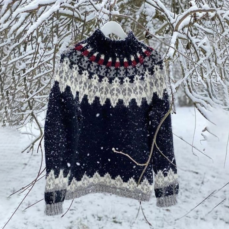 Vintage Wunderschner Strick-Jacquard-Pullover mit Rundhalsausschnitt (Unisex)