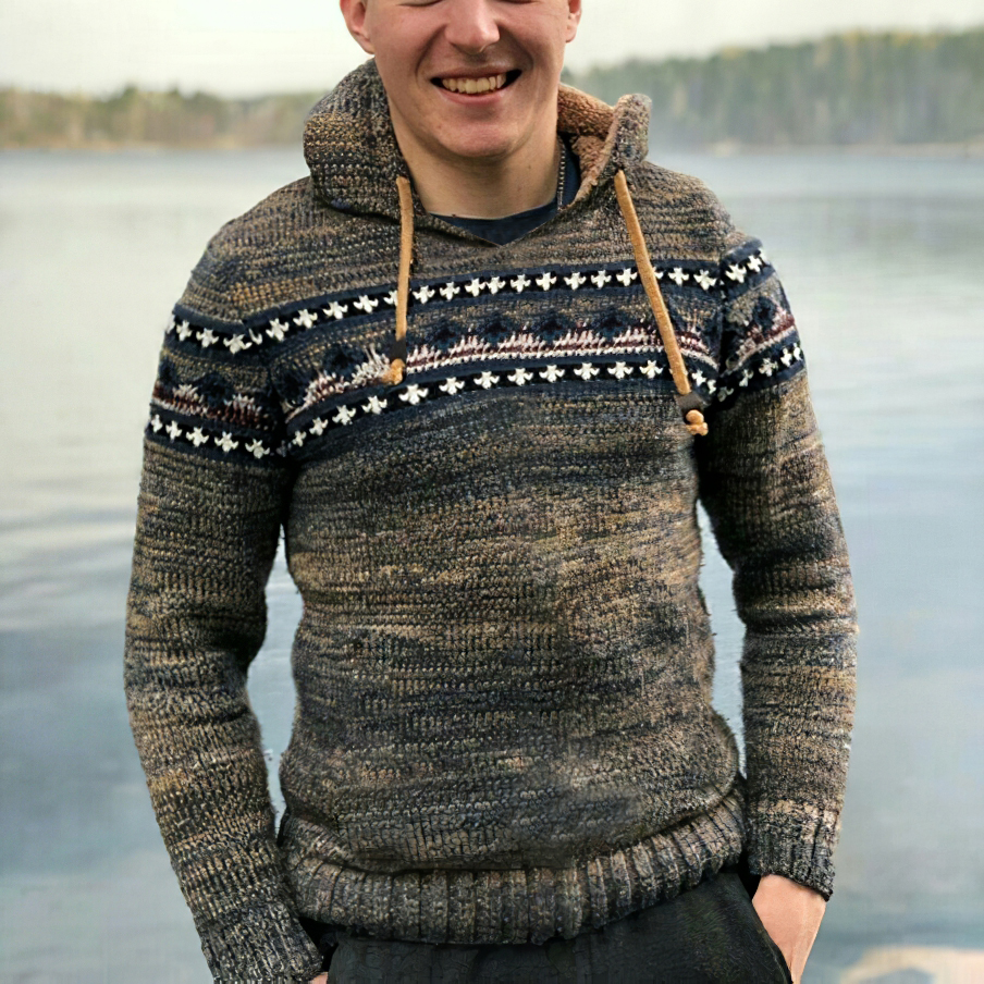 Felpa con cappuccio islandese lavorata a maglia con grafica retrò sfumata