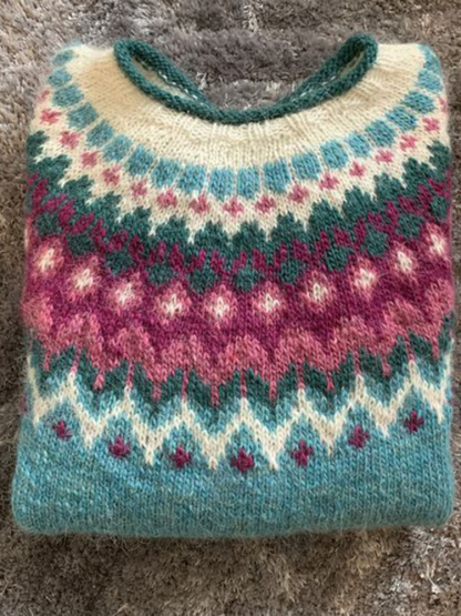 Maglione casual vintage a blocchi di colore Fairman Island