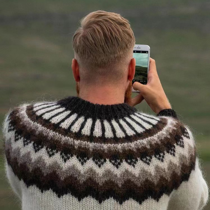 Maglione casual in jacquard bianco con grafica Fair Isle surf