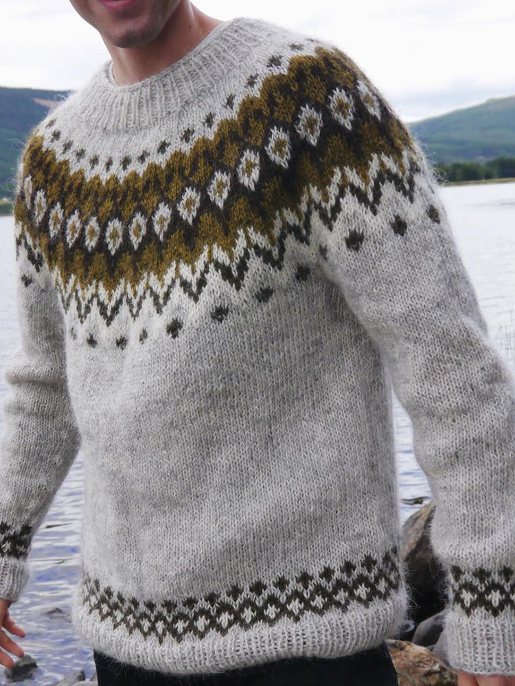 Maglione girocollo da uomo in maglia jacquard Fairman Vintage Island