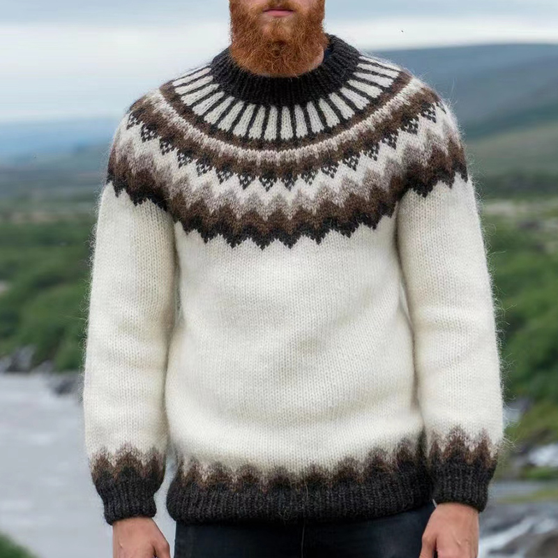 Maglione casual in jacquard bianco con grafica Fair Isle surf