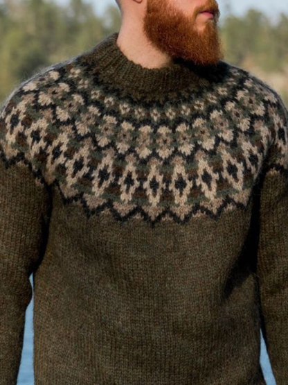 Maglione jacquard lavorato a maglia vintage islandese