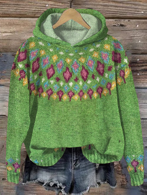 Felpa con cappuccio Fairman Island con contrasto geometrico e bottoni